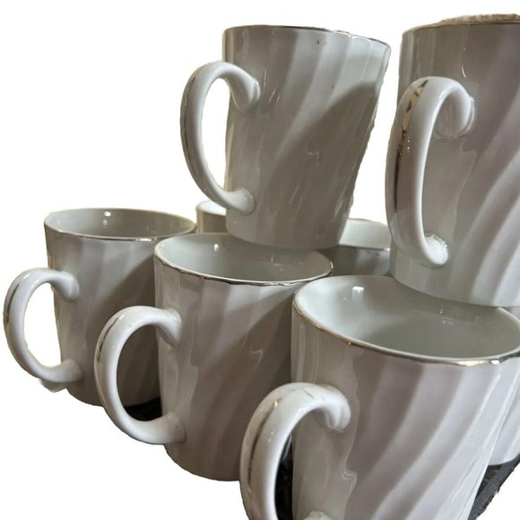 Set Of  8 White Twist Cups Platinum Band - Picture 3 of 4